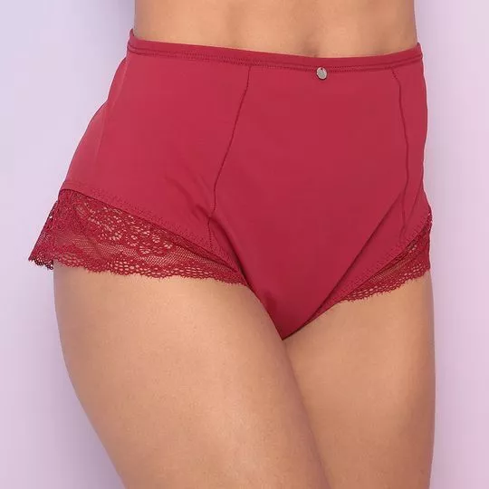 Calcinha Hot Pant Modeladora Com Renda- Vermelha- Bonjour