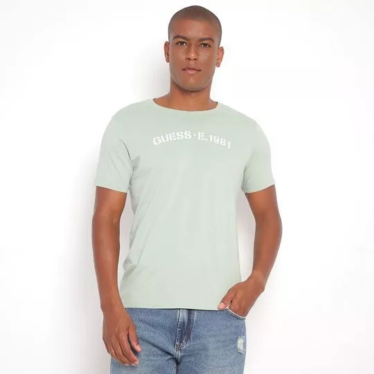 Camiseta Com Inscrições- Verde Claro & Branca