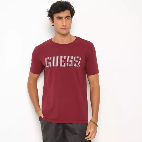 Camiseta Guess®- Bordô & Branca