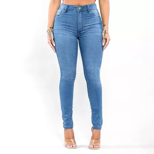 Calça Jeans Skinny Com Recortes- Azul- Lambada