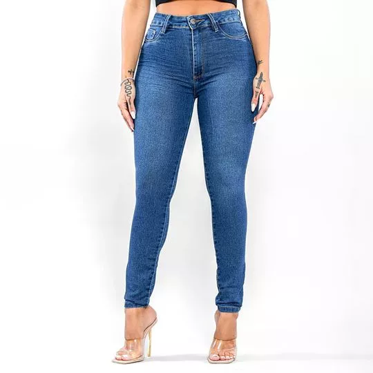 Calça Jeans Skinny Com Recortes- Azul- Lambada