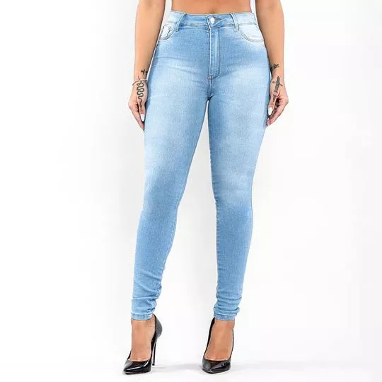 Calça Jeans Skinny Com Recortes- Azul Claro- Lambada