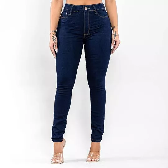 Calça Jeans Skinny Com Recortes- Azul Marinho- Lambada