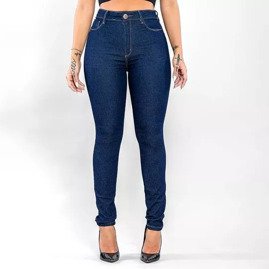 Calça Jeans Skinny Com Recortes- Azul Escuro- 206OZ