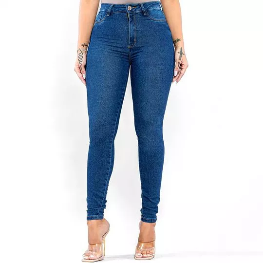 Calça Jeans Skinny Com Recortes- Azul Escuro- 206OZ