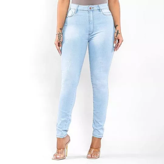 Calça Jeans Skinny Com Recortes- Azul Claro- 206OZ