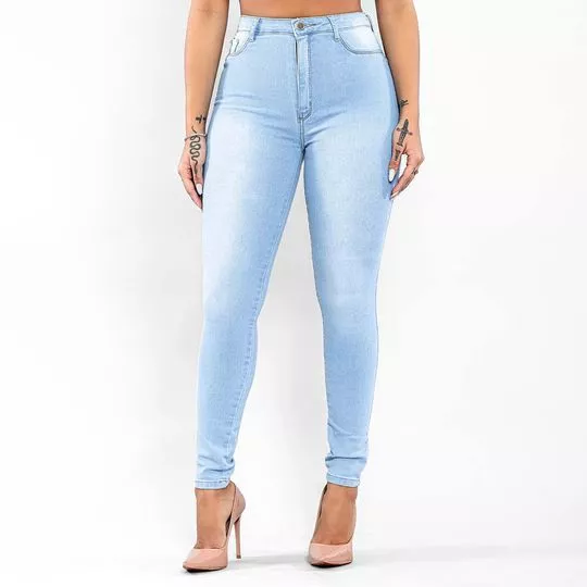 Calça Jeans Skinny Com Recortes- Azul Claro- 206OZ