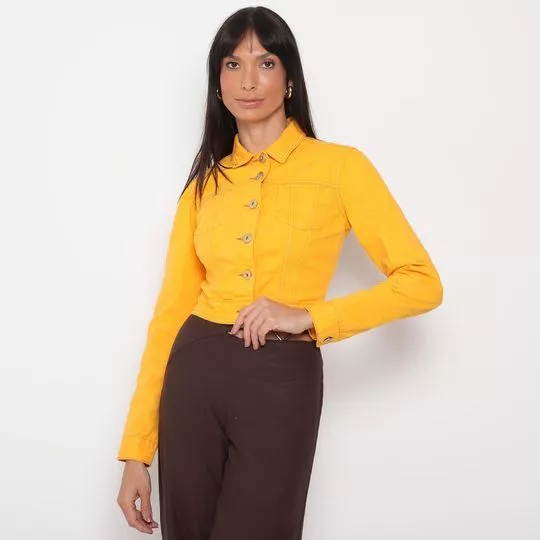 Jaqueta Cropped Em Sarja- Amarela