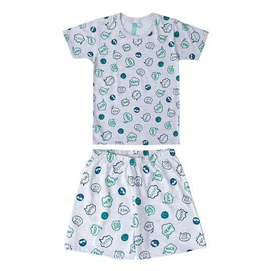 Pijama Com Blusa & Short- Cinza Claro & Verde- Malwee Infantil