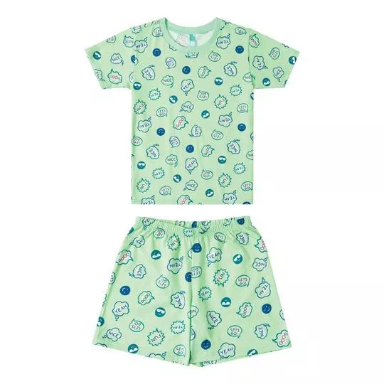 Pijama Com Elástico- Verde & Azul- Malwee Infantil