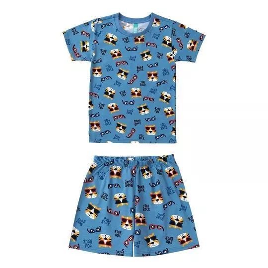 Pijama Tigrinhos- Azul Escuro & Amarelo- Malwee