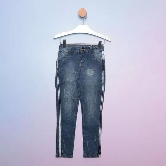 Calça Jeans Com Recortes- Azul Marinho- Bambollina