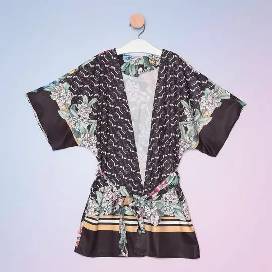 Kimono Floral- Preto & Branco- Bambollina