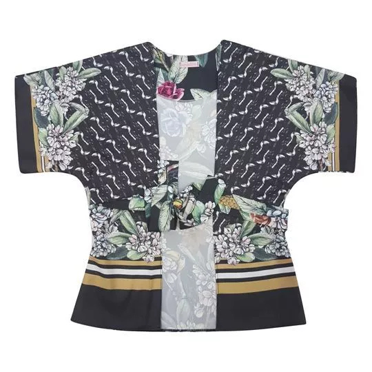 Kimono Floral- Preto & Verde- Bambollina