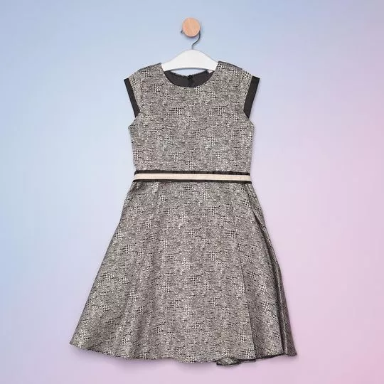 Vestido Liso Texturizado- Cinza Escuro & Preto- Bambollina
