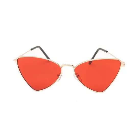 Óculos De Sol Retangular- Dourado & Vermelho- Triton