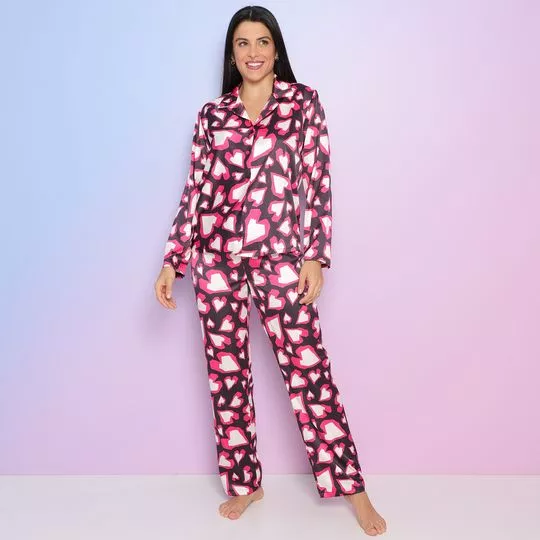 Pijama Corações- Preto & Pink