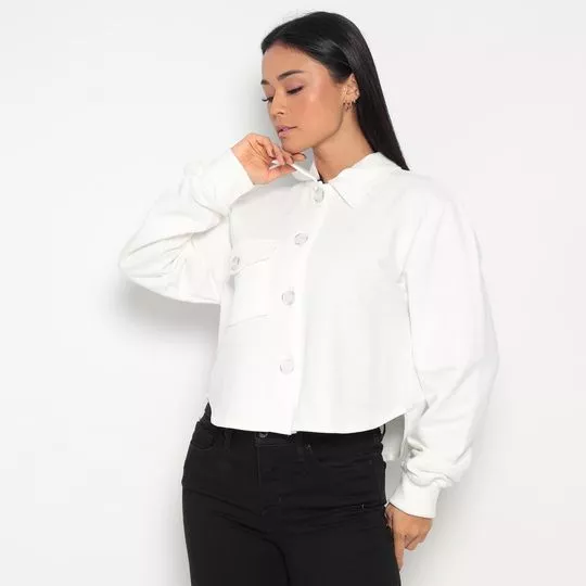 Camisa Cropped Em Moletom- Off White