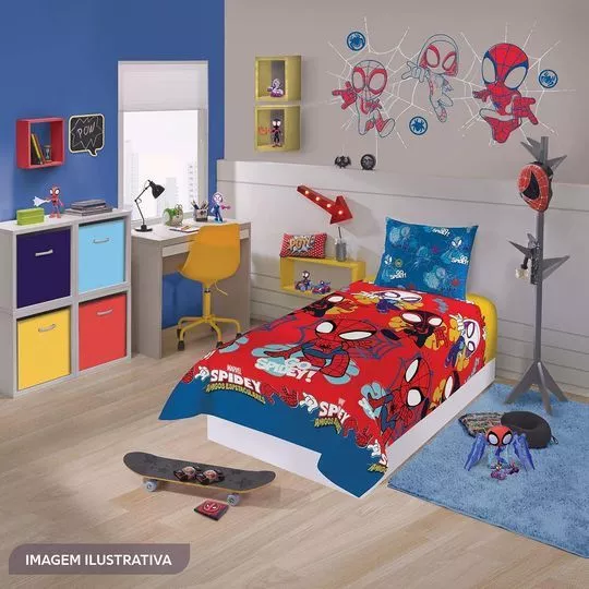 Jogo De Cama Spider Man® Solteiro- Vermelho & Azul Escuro- 3Pçs- Lepper
