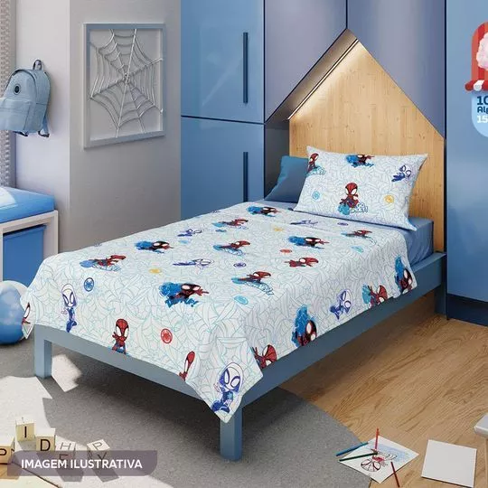 Jogo De Cama Simples Spider Man® Solteiro- Azul & Off White- 3Pçs- Lepper