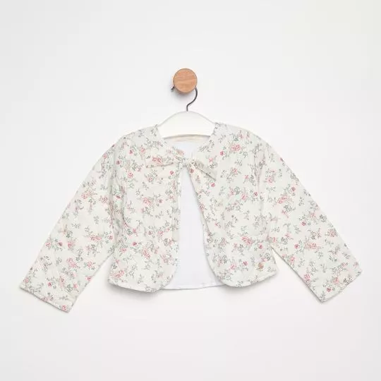 Cardigan Floral- Off White & Rosa