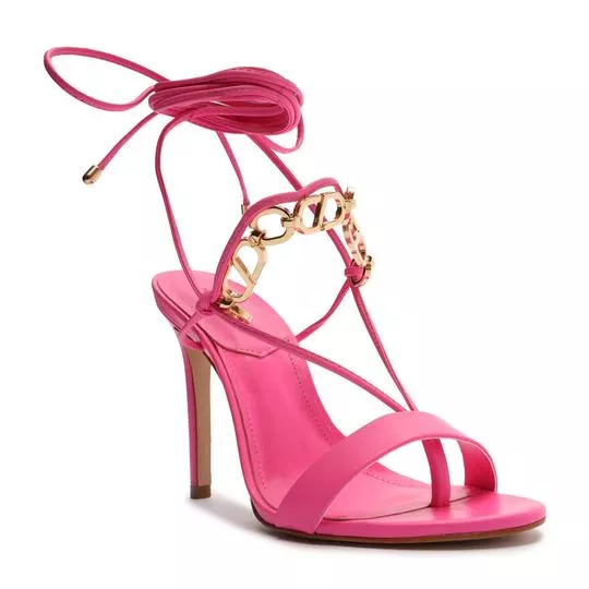Sandália Com Aviamento- Pink & Dourada- Salto: 10cm