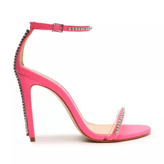 Sandália Com Pedrarias- Pink- Salto: 11cm