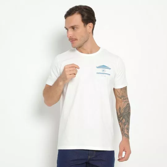 Camiseta Com Inscrições- Branca & Azul