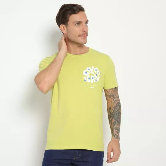 Camiseta Com Inscrições- Verde Limão & Branca