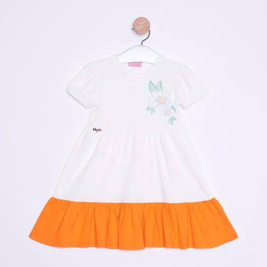 Vestido Florezinhas- Off White & Laranja- Luluzinha
