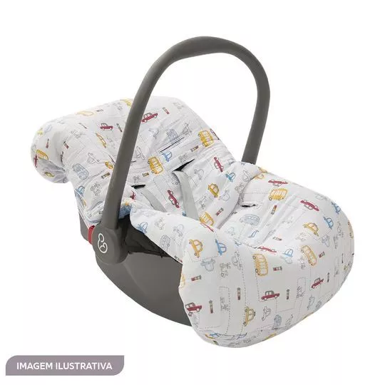 Capa Para Bebê Conforto Carrinhos- Branca & Amarela- 92x50cm