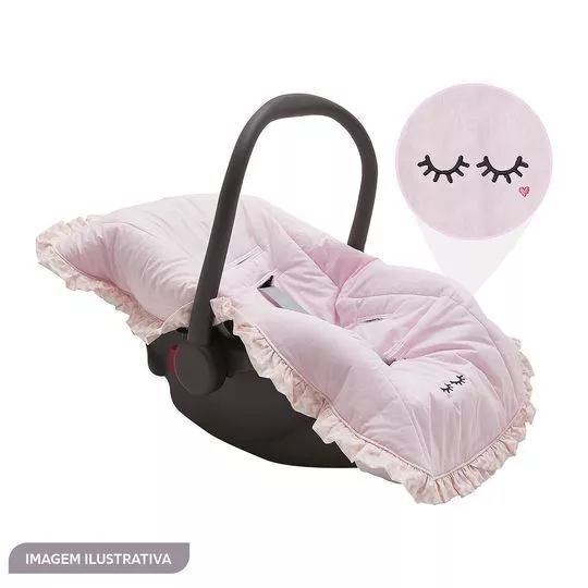 Capa Para Bebê Conforto Com Bordado- Rosa & Preta- 92x55cm- 130 Fios