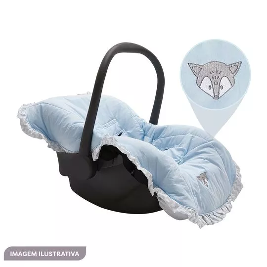 Capa Para Bebê Conforto Com Bordado- Azul & Cinza- 55x92cm- 130 Fios