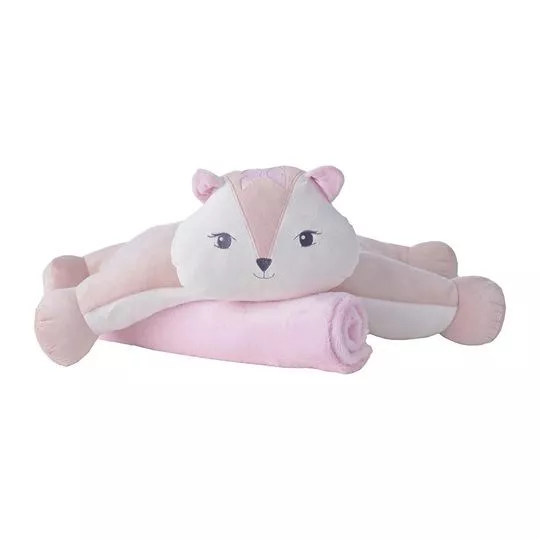 Travesseiro Esquilo Com Manta- Rosa & Bege- 20x36x40cm- Pimpolho