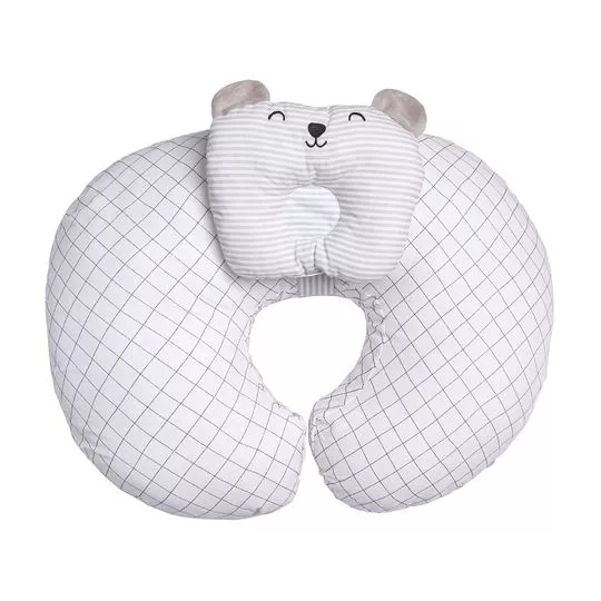 Almofada Para Amamentação Com Travesseiro- Branca & Bege- 62x50cm- 124 Fios