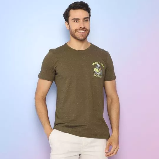 Camiseta Com Recortes- Verde Militar & Verde Limão