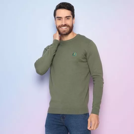 Suéter Com Bordado- Verde Oliva