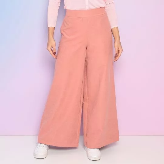 Calça Pantalona Com Bolsos- Rosa Claro