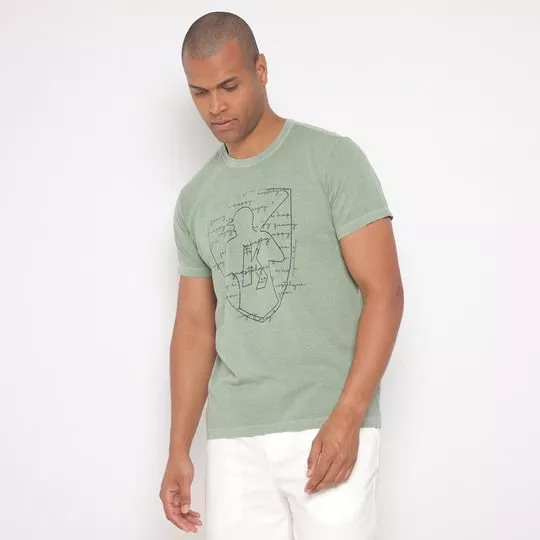 Camiseta Com Logo- Verde Claro & Azul Marinho
