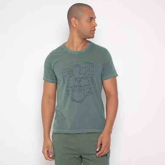 Camiseta Com Logo- Verde Militar & Azul Marinho