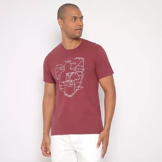 Camiseta Com Logo- Vinho & Off White