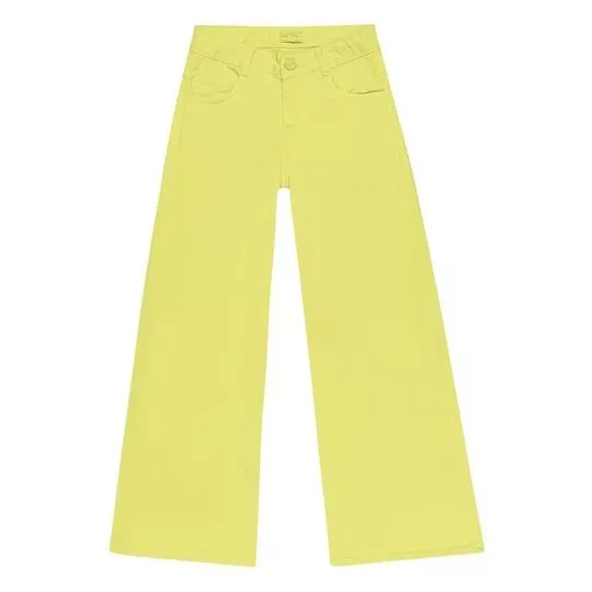 Calça Pantalona Em Sarja Com Bolsos- Verde Limão
