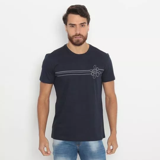 Camiseta Geométrica- Azul Marinho & Branca