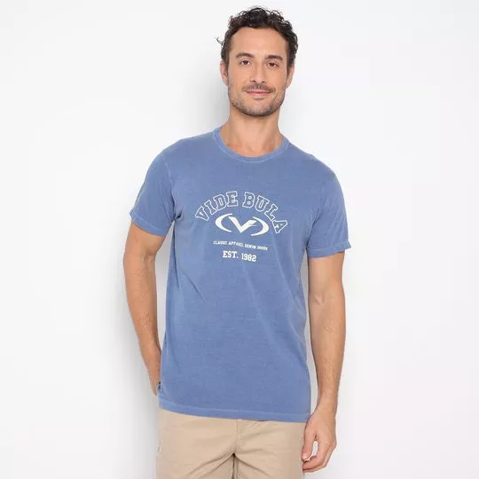 Camiseta Com Inscrições- Azul Marinho & Branca- Vide Bula