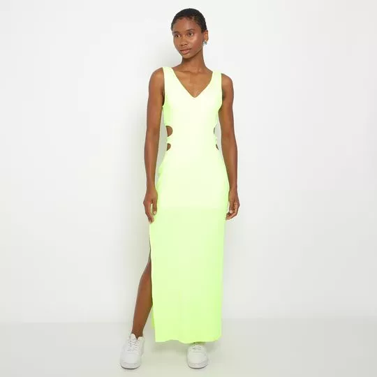 Vestido Longo Com Recortes- Verde Neon- Lança Perfume