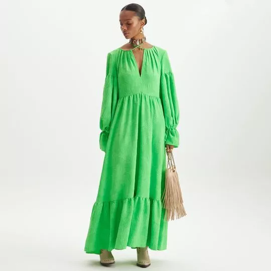 Vestido Longo Com Recortes- Verde- Lança Perfume