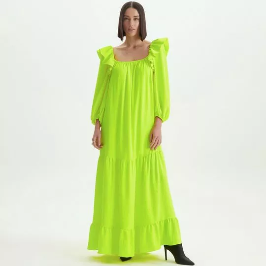 Vestido Longo Com Recortes- Verde Limão- Lança Perfume