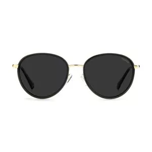 Óculos De Sol Arredondado<BR>- Preto & Dourado<BR>- Polaroid