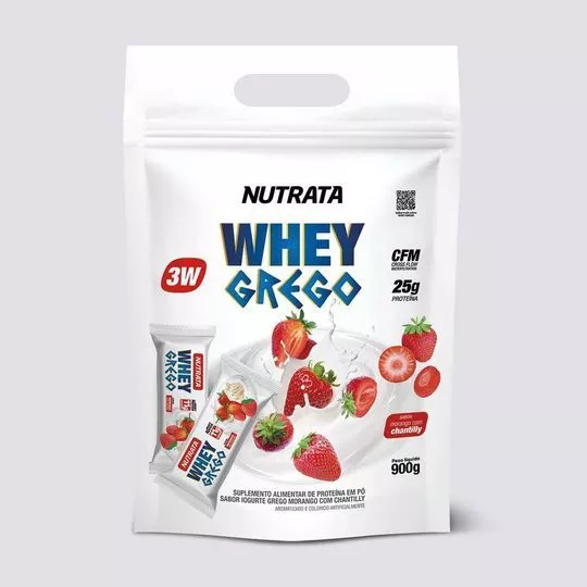 Whey Grego Refil- Morango- 900g- Nutrata