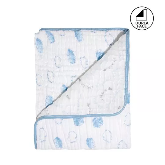 Cobertor Soft Bamboo Dupla Face- Branco & Azul Claro- 110x90cm- 116 Fios- Papi